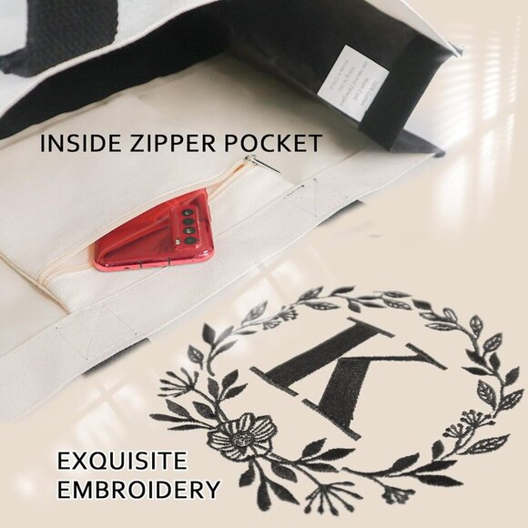 Personalized Embroidered Canvas Tote Bag for Women Large Beach Work Gift - Picture 3 of 8